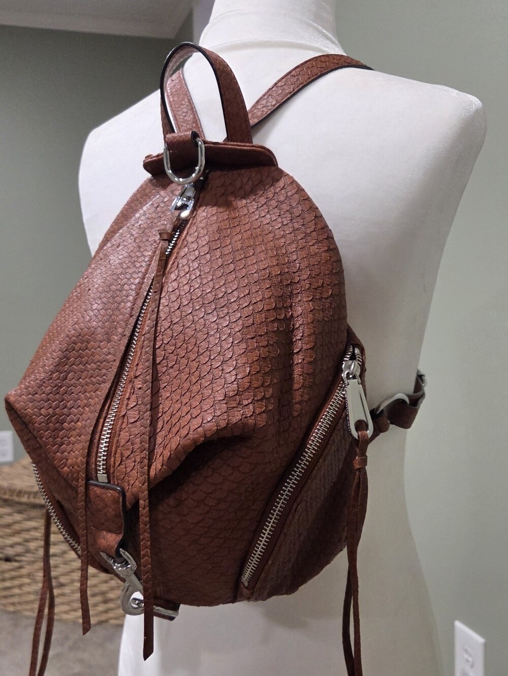 Rebecca Minkoff Med. Julian Cognac Snakeskin-embossed Leather